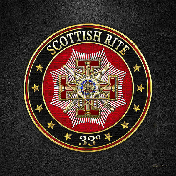 'scottish Rite' Collection By Serge Averbukh Poster featuring the digital art 33rd Degree - Inspector General Jewel on Black Leather by Serge Averbukh