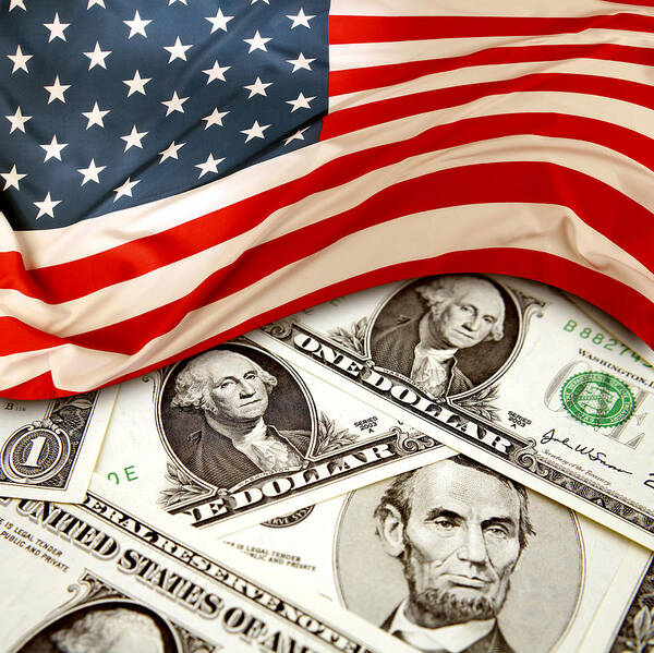 Flag Poster featuring the photograph USA finance #4 by Les Cunliffe
