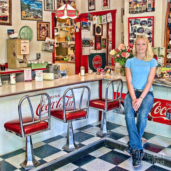 Linoleum Poster featuring the photograph 50s American style Soda Fountain by David Smith