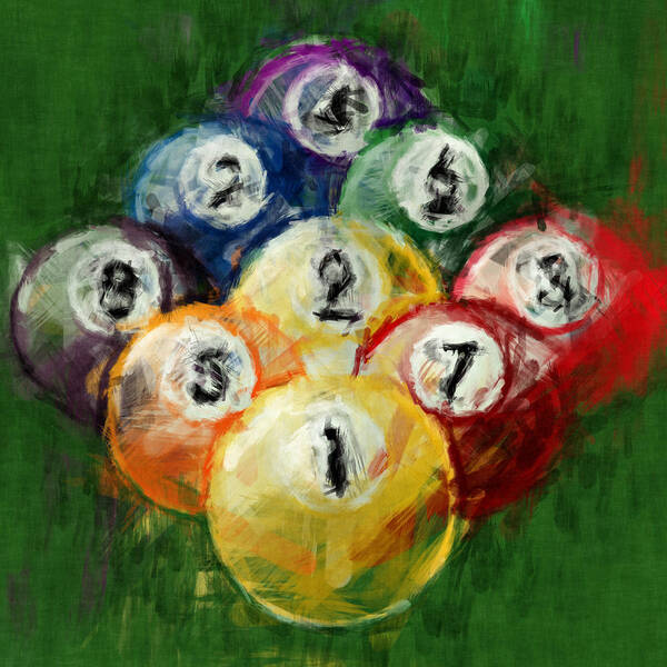 Nine Poster featuring the digital art 9 Ball Rack Abstract by David G Paul