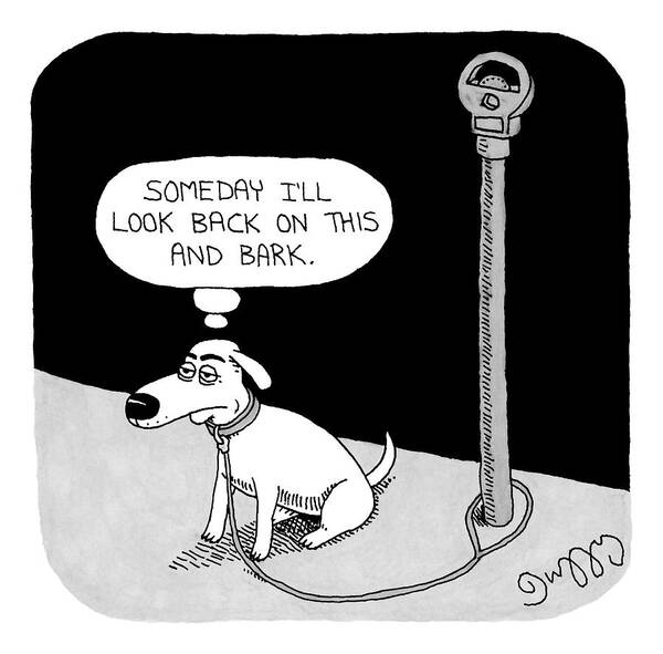 Captionless Poster featuring the drawing A Dog Tied To A Parking Meter Thinks by JC Duffy