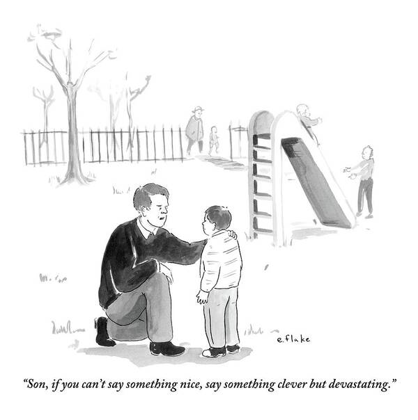 Advice Poster featuring the drawing A Father Encourages His Son At The Playground by Emily Flake
