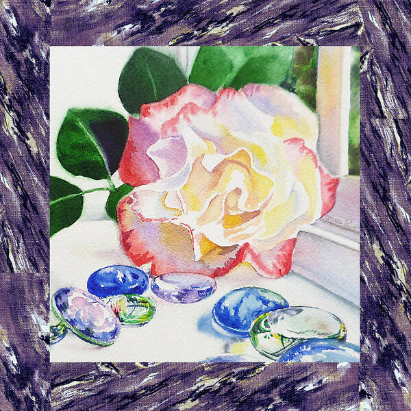 Single Rose Poster featuring the painting A Single Rose Mable Blue Glass by Irina Sztukowski