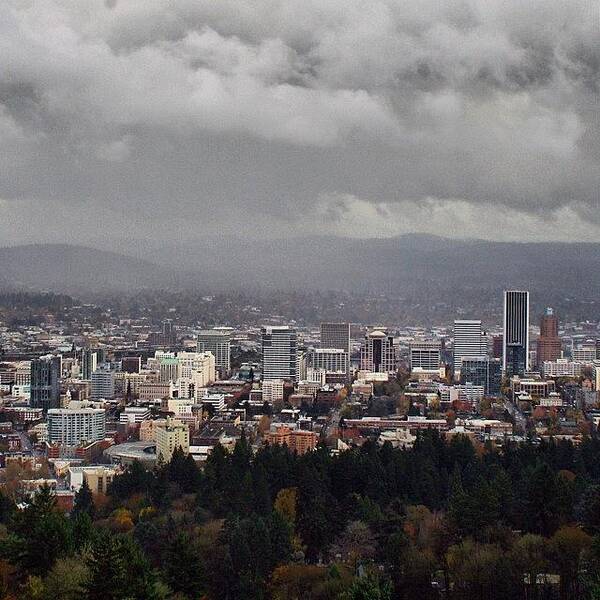 Poster featuring the photograph A Storm Moving Over Portland This by Mike Warner