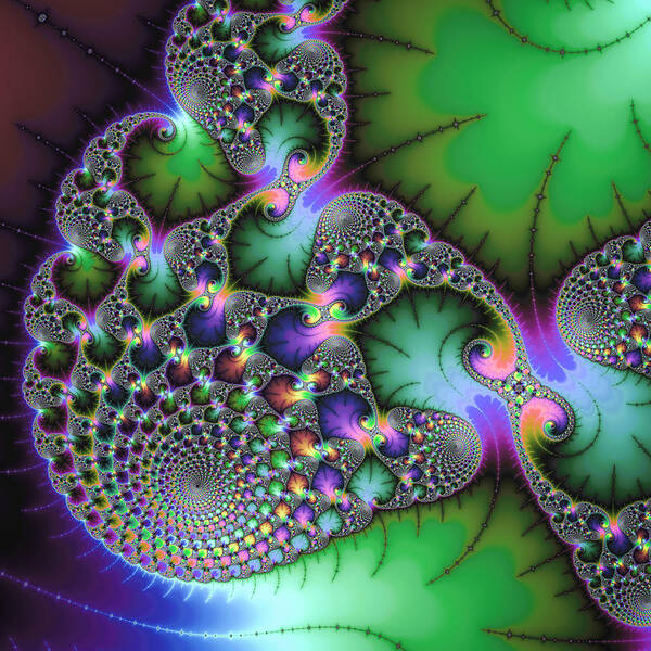 Fractal Poster featuring the digital art Abstract fractal art green purple jewel colors square format by Matthias Hauser
