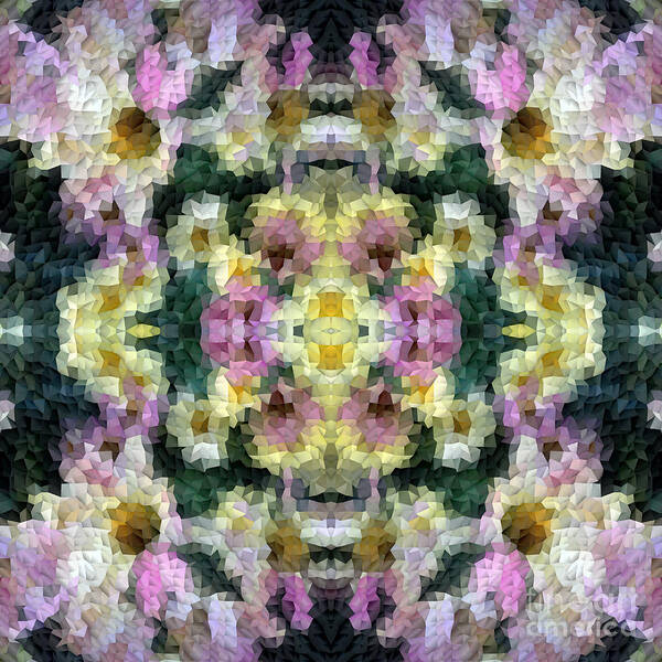 Pink Poster featuring the digital art Abstract Mosaic in Yellow Pink Green by Beverly Claire Kaiya
