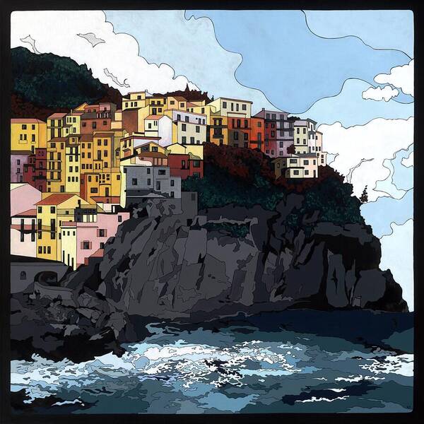 Amalfi Coast Poster featuring the painting Manarola w/hidden pictures by Konni Jensen