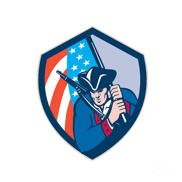 Patriot Poster featuring the digital art American Patriot Holding Brandish Flag Shield Retro by Aloysius Patrimonio