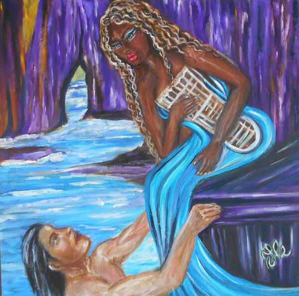 Interracial Art Poster featuring the painting Amethyst - The Siren by Yesi Casanova 