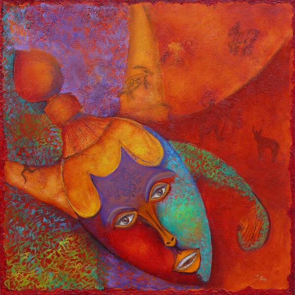 Red Poster featuring the painting Ancestral Mask by Tracie L Hawkins