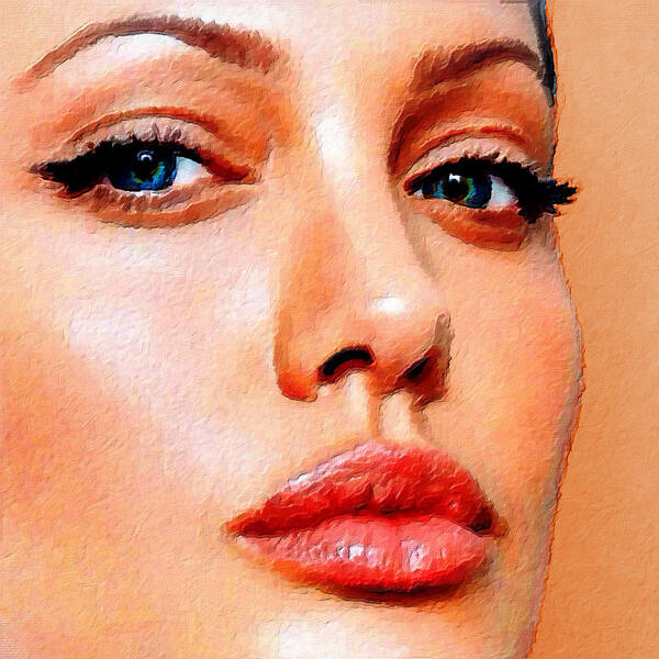 Angelina Jolie Poster featuring the mixed media Angelina Jolie Acrylic On Canvas by Tony Rubino