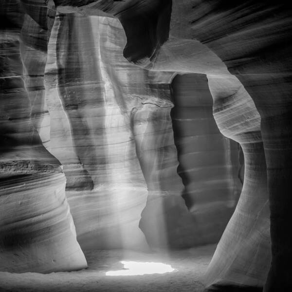 America Poster featuring the photograph ANTELOPE CANYON Lightbeam bw II by Melanie Viola