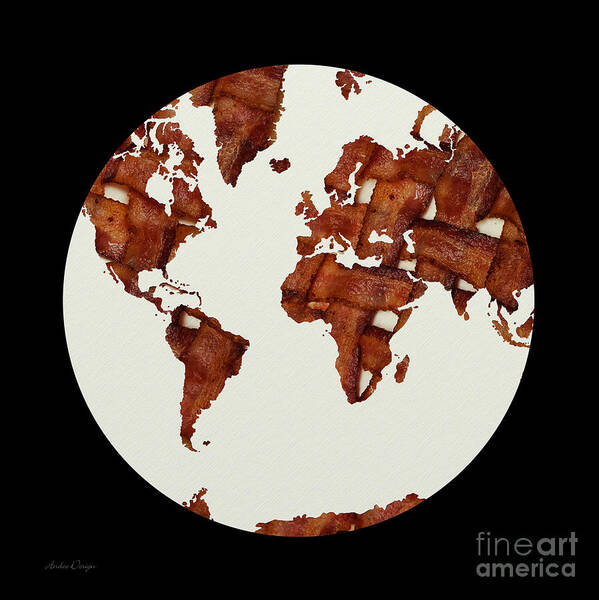 Bacon Poster featuring the mixed media Bacon World 1 by Andee Design