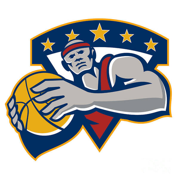 Basketball Poster featuring the digital art Basketball Player Holding Ball Star Retro by Aloysius Patrimonio