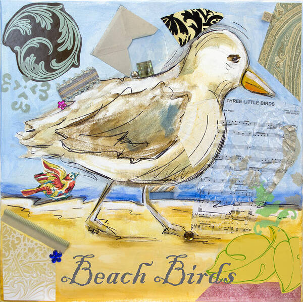 Beach Art Poster featuring the mixed media Beach Birds by Katia Von Kral