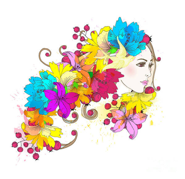 Makeup Poster featuring the digital art Beautiful Fashion Women With Abstract by Komar Art