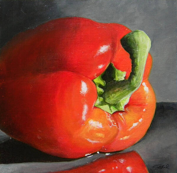 Bell Pepper Poster featuring the painting Bell Pepper Mini by Steve Goad