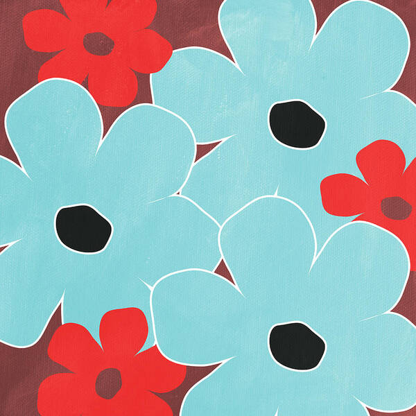 Flowers Poster featuring the mixed media Big Blue Flowers by Linda Woods