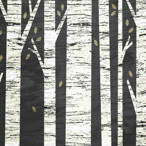 Beige Poster featuring the painting Birch Forest Crop by Michael Mullan