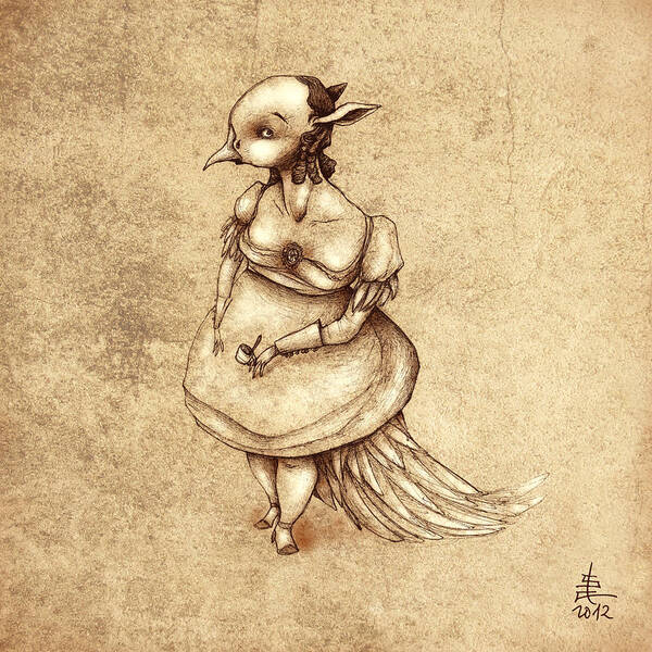 Illustration Art Poster featuring the painting Bird Woman by Autogiro Illustration