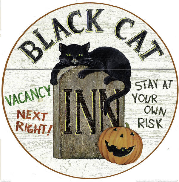 Black Poster featuring the painting Black Cat Plate by David Carter Brown