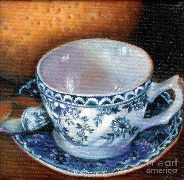 Still Life Poster featuring the painting Blue and White Teacup with Spoon by Marlene Book
