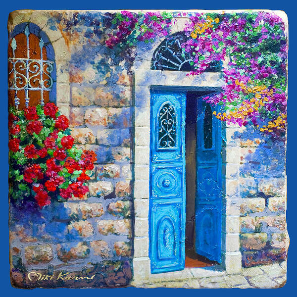 An Alley In Jerusalem Poster featuring the painting Blue door by Miki Karni
