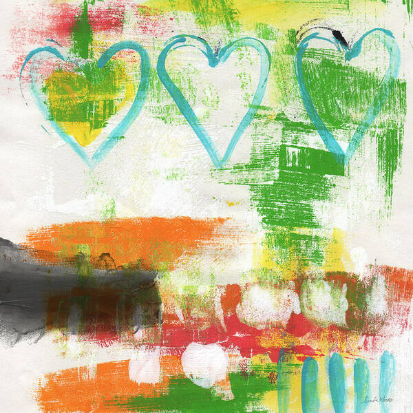 Hearts Poster featuring the painting Blue Hearts- abstract painting by Linda Woods