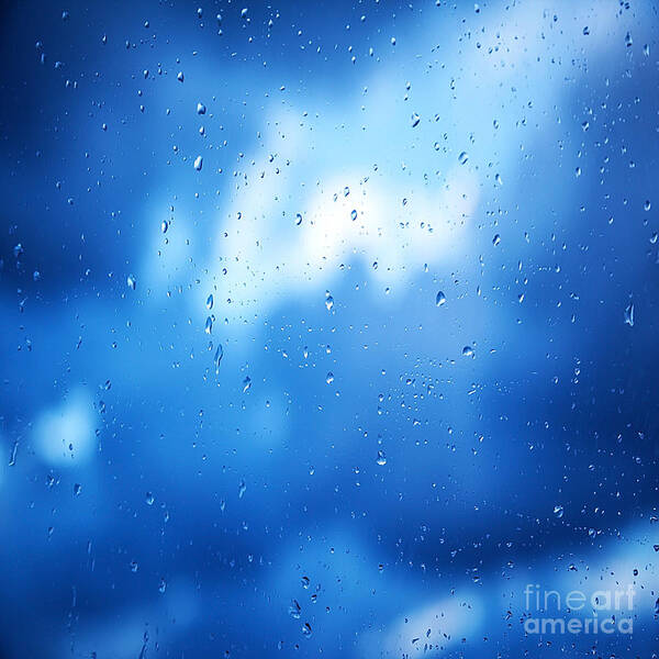 Abstract Poster featuring the photograph Blue sky through wet window by Anna Om