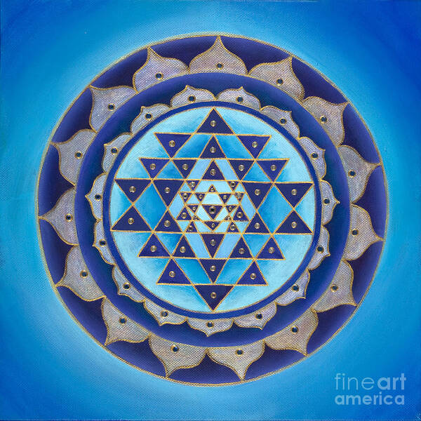 Mandala Poster featuring the painting Blue Sri Yantra by Charlotte Backman