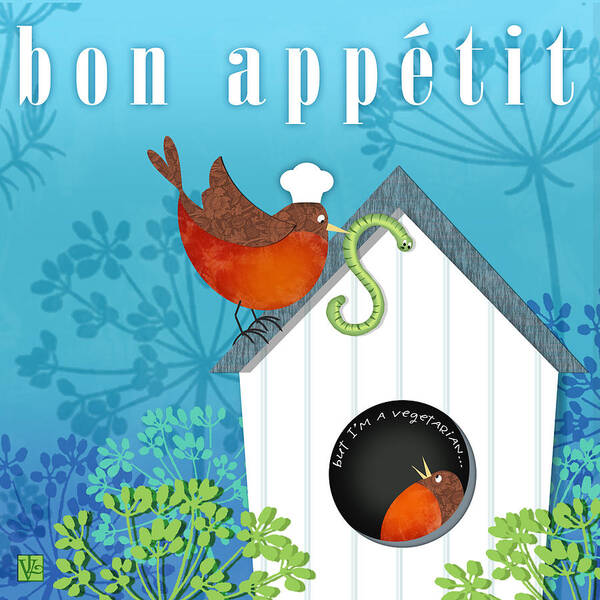 Birds Poster featuring the digital art Bon Appetit by Valerie Drake Lesiak