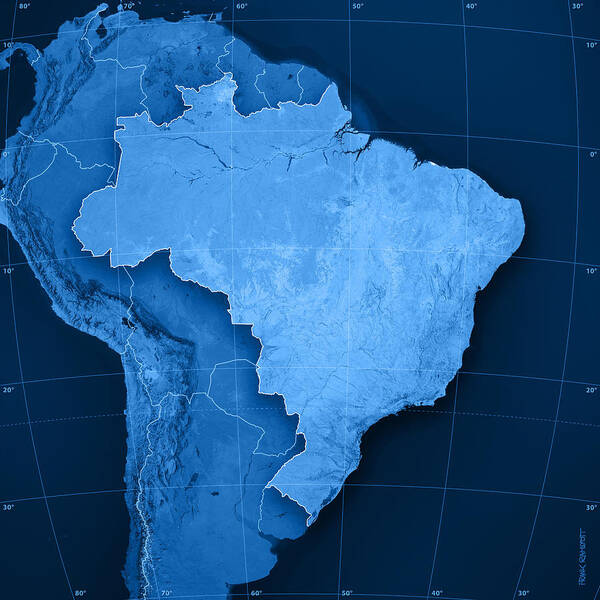 Brazil Poster featuring the digital art Brazil Topographic Map by Frank Ramspott
