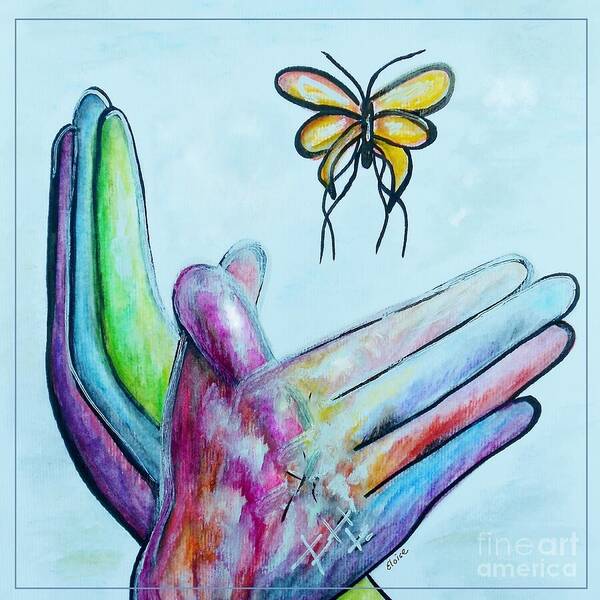 American Sign Language Poster featuring the mixed media Butterfly by Eloise Schneider Mote