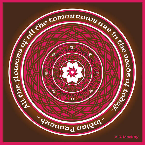 Celtic Art Poster featuring the digital art Celtic Lotus Mandala in Pink and Brown by Celtic Artist Angela Dawn MacKay
