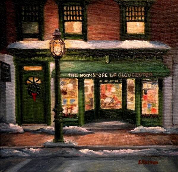 Gloucester Poster featuring the painting Christmas At The Bookstore of Gloucester by Eileen Patten Oliver
