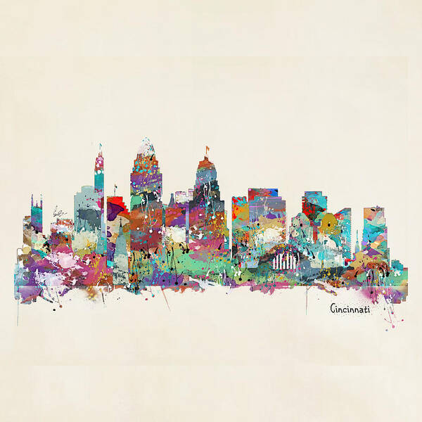Cincinnati Ohio Skyline Poster featuring the painting Cincinnati Ohio Skyline by Bri Buckley