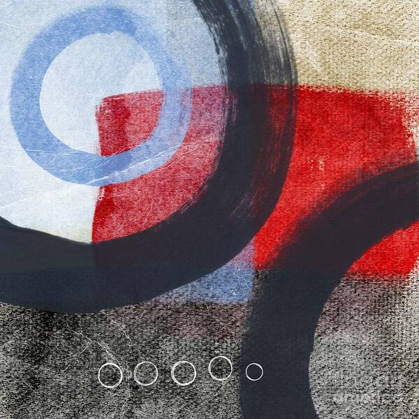 Circles Abstract Blue Red White Grey Gray Black Tan Brown Painting Shapes Geometric Abstract Shapes Abstract Circles Contemporary Office Lobby Studio Abstract Circles Art Ocean Sky Textured Abstract Bedroom Living Room Poster featuring the painting Circles 1 by Linda Woods
