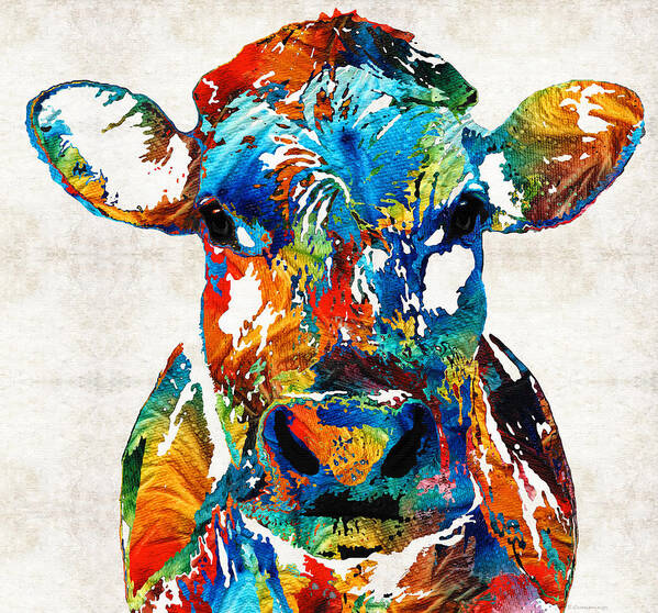 Bull Poster featuring the painting Colorful Cow Art - Mootown - By Sharon Cummings by Sharon Cummings