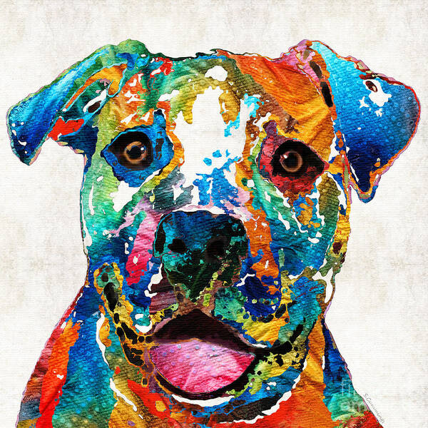 Dog Poster featuring the painting Colorful Dog Pit Bull Art - Happy - By Sharon Cummings by Sharon Cummings