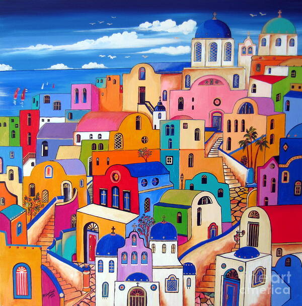 Santorini Poster featuring the painting Colours in Santorini by Roberto Gagliardi