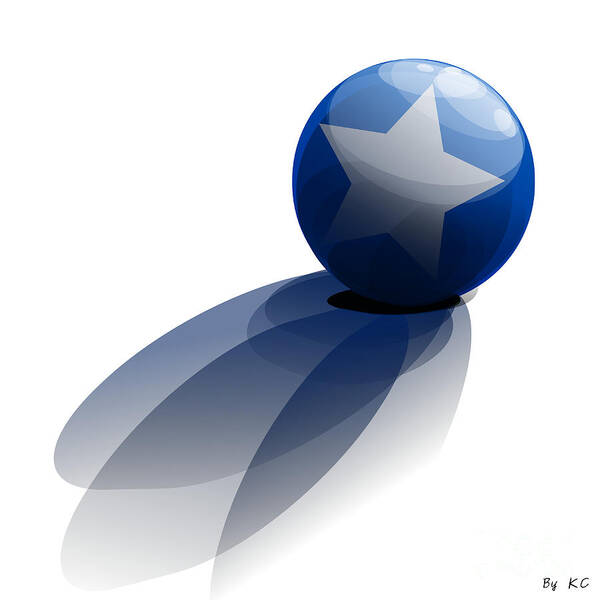 Blue Poster featuring the digital art Blue Ball decorated with star grass white background by Vintage Collectables