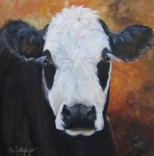 Black And White Poster featuring the painting Cow Painting - Tess by Cheri Wollenberg