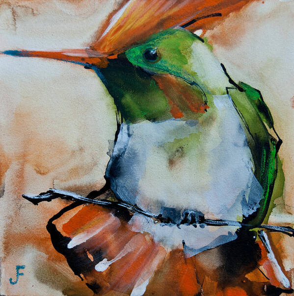 Hummingbird Poster featuring the painting Crested Croquette Hummingbird by Jani Freimann