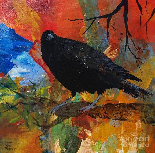 Crow Poster featuring the painting Crow on a Branch by Robin Pedrero