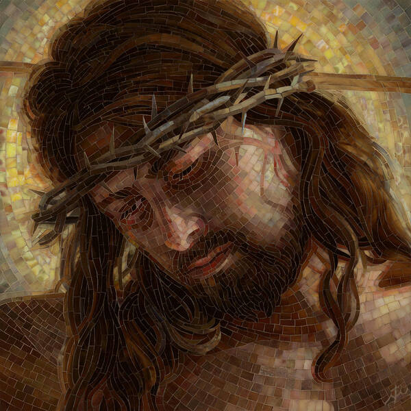 Jesus Poster featuring the painting Crown of Thorns Glass Mosaic by Mia Tavonatti