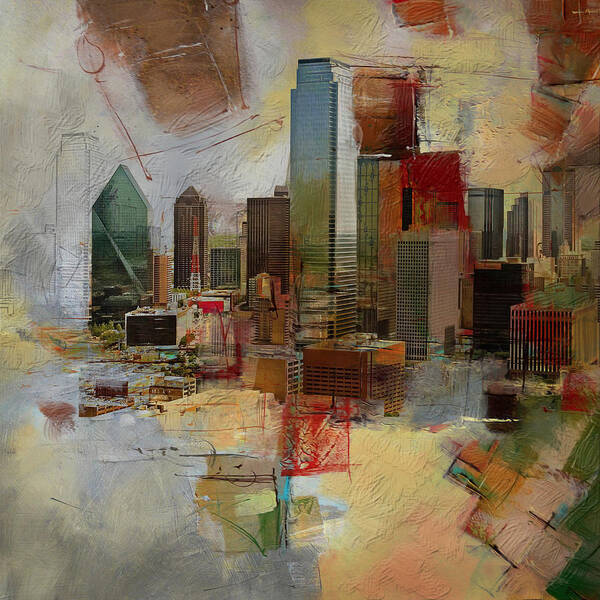 Dallas Poster featuring the painting Dallas Skyline 003 by Corporate Art Task Force
