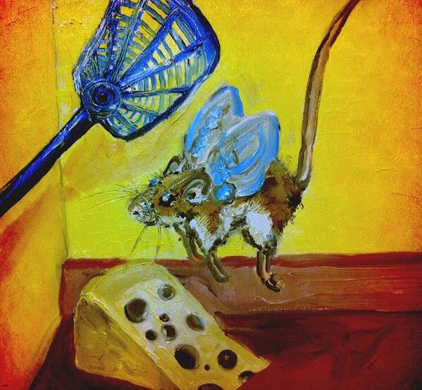 Surrealism Poster featuring the painting Darn Mouse Flies on Swiss by Alexandria Weaselwise Busen