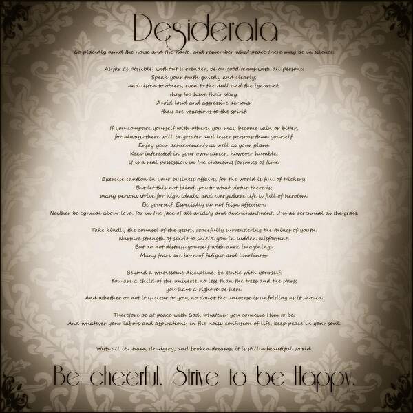 Desiderata Poster featuring the photograph Desiderata - Vintage Sepia by Marianna Mills