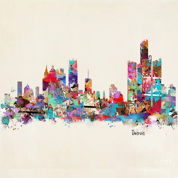 Detroit Michigan Skyline Poster featuring the painting Detroit Michigan Skyline Square by Bri Buckley