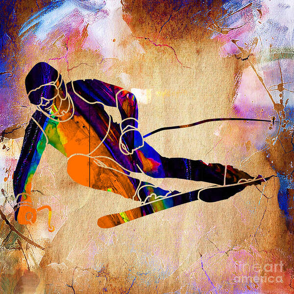 Ski Poster featuring the mixed media Downhill Racer by Marvin Blaine